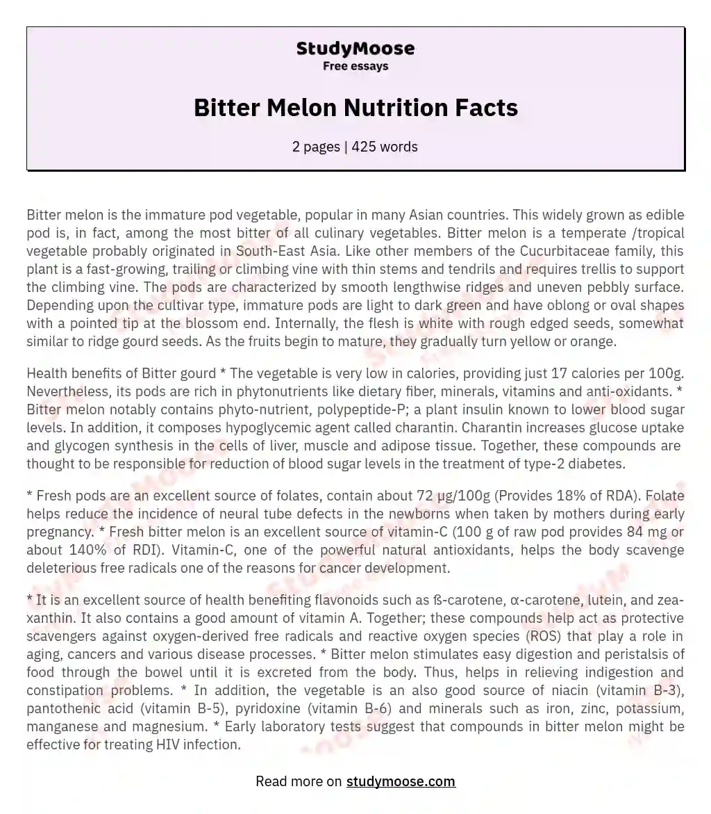 Bitter Melon Nutrition Facts essay