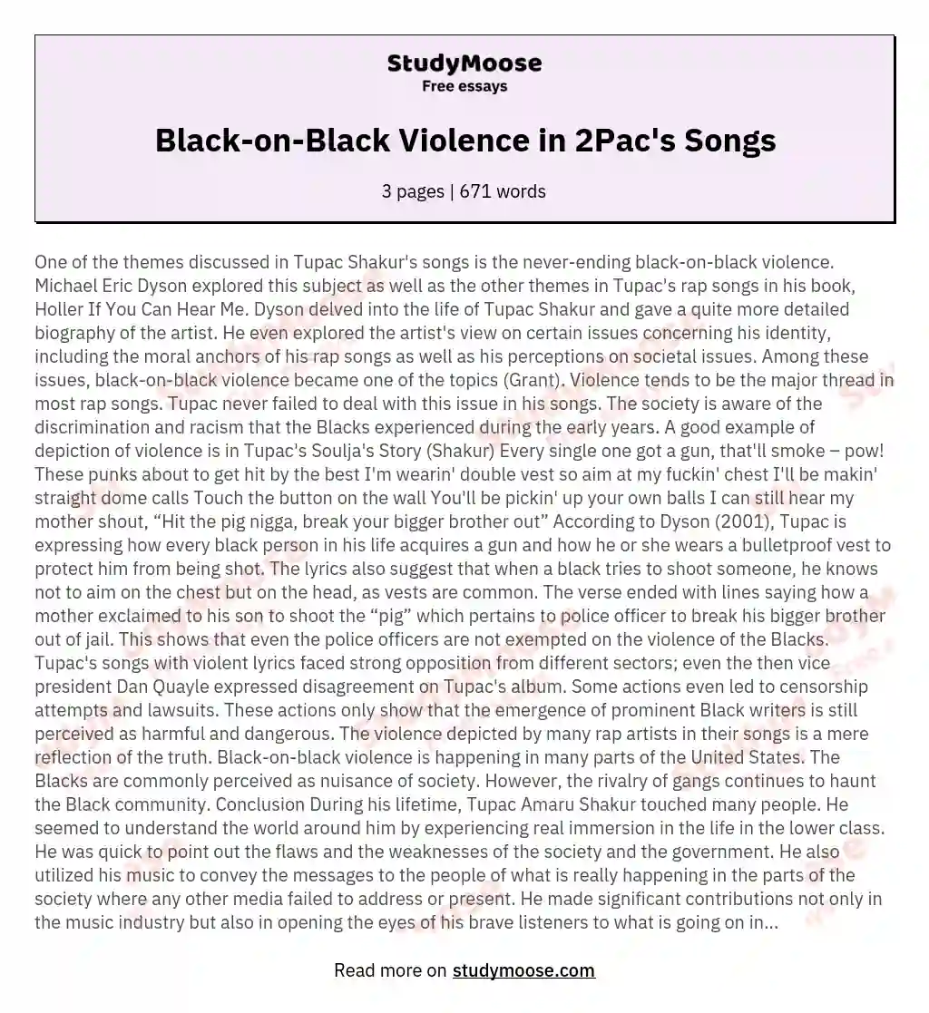 Black-on-Black Violence in 2Pac's Songs essay
