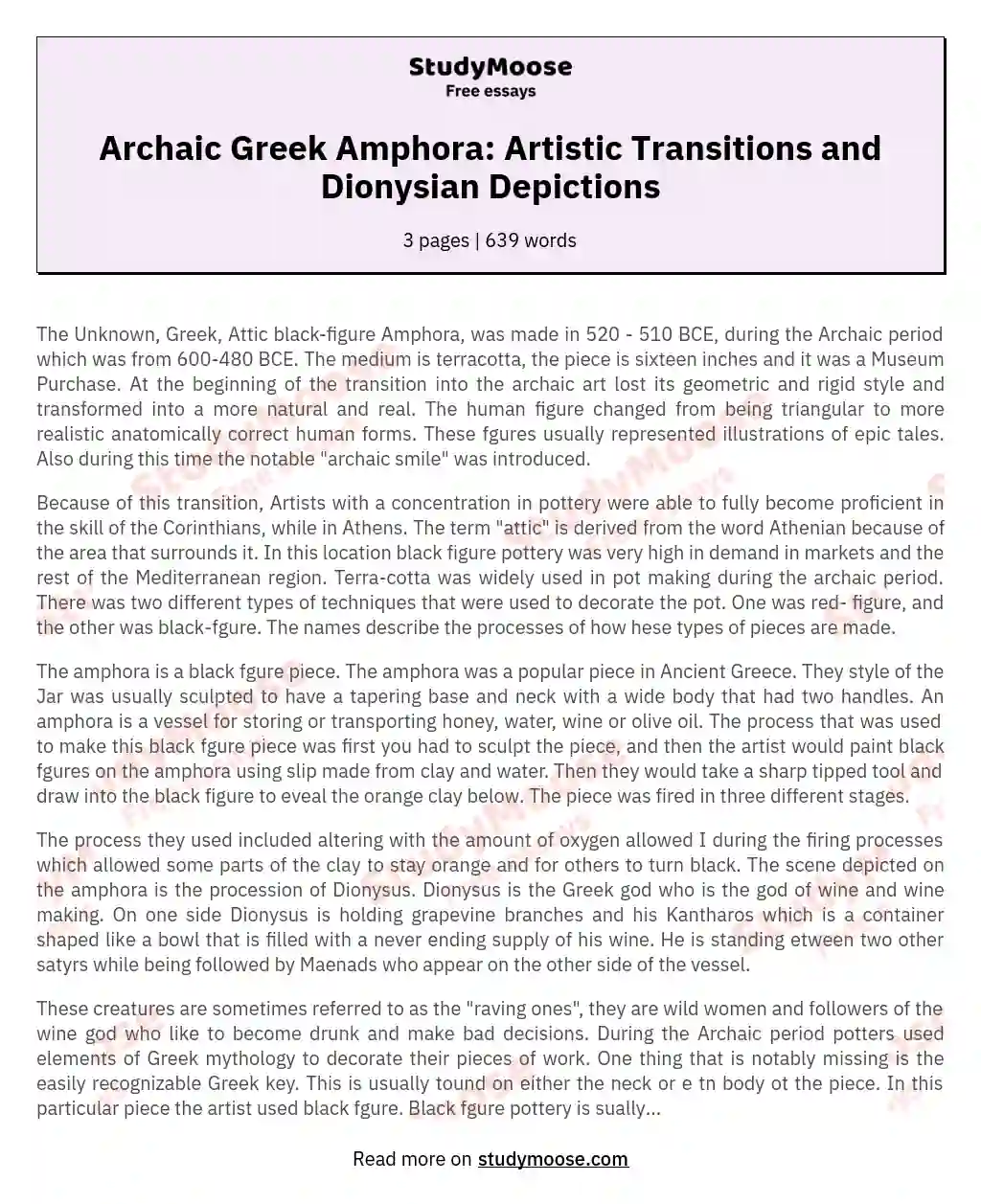 Archaic Greek Amphora: Artistic Transitions and Dionysian Depictions essay