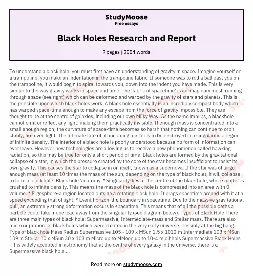 Black Holes Research and Report essay