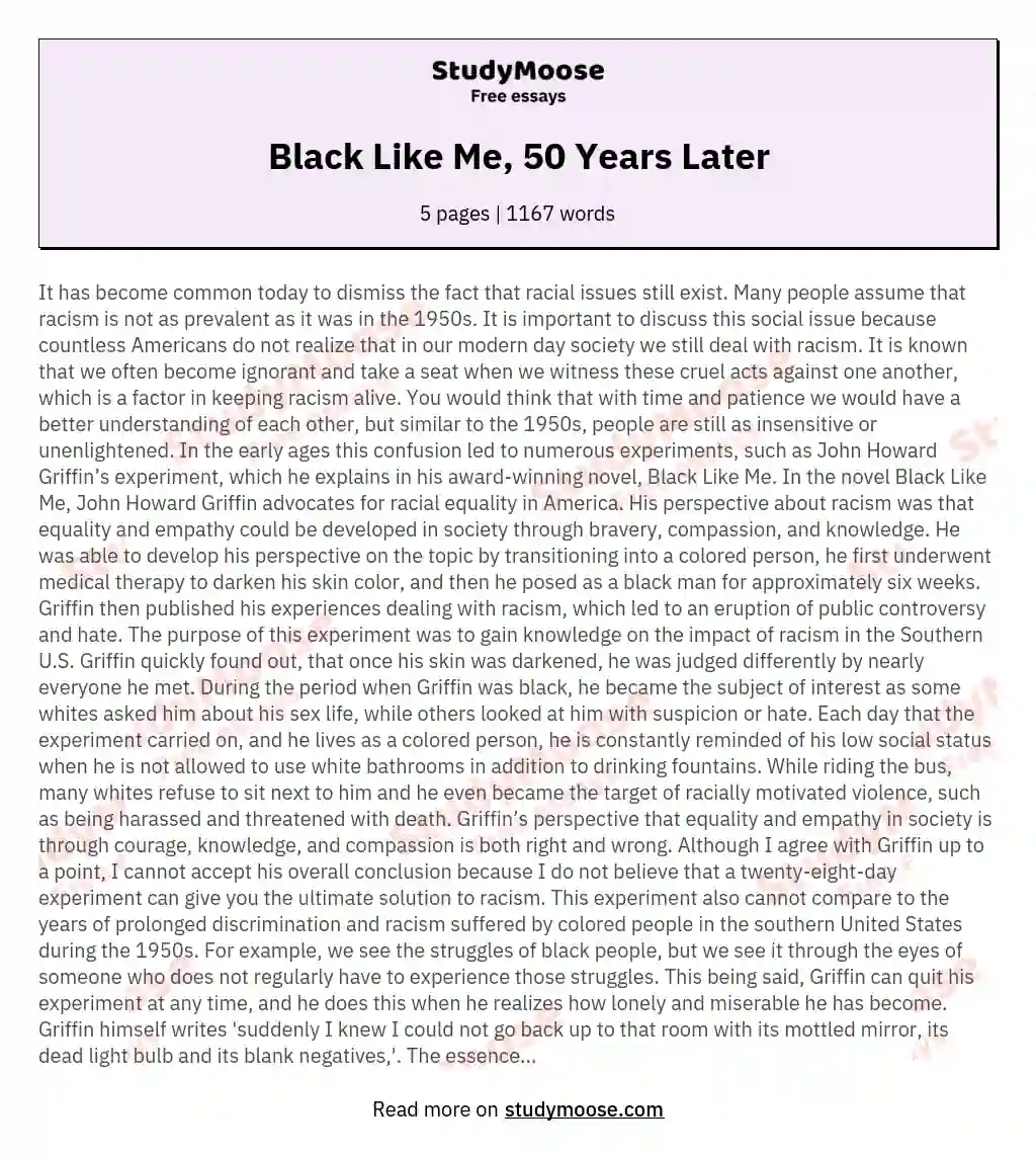 Black Like Me, 50 Years Later essay