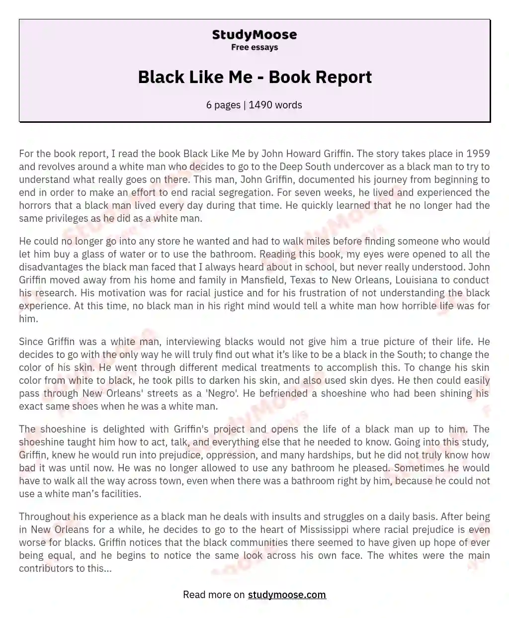Black Like Me - Book Report