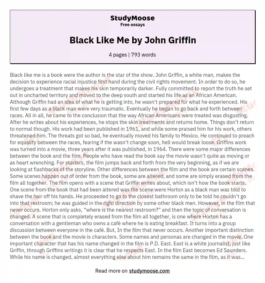 Black Like Me by John Griffin essay