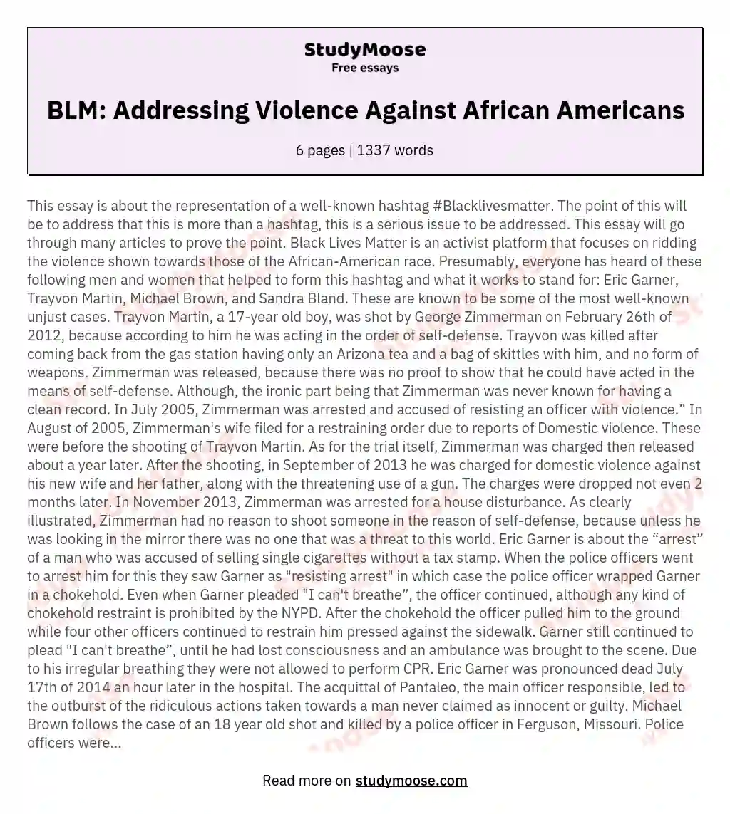 BLM: Addressing Violence Against African Americans essay