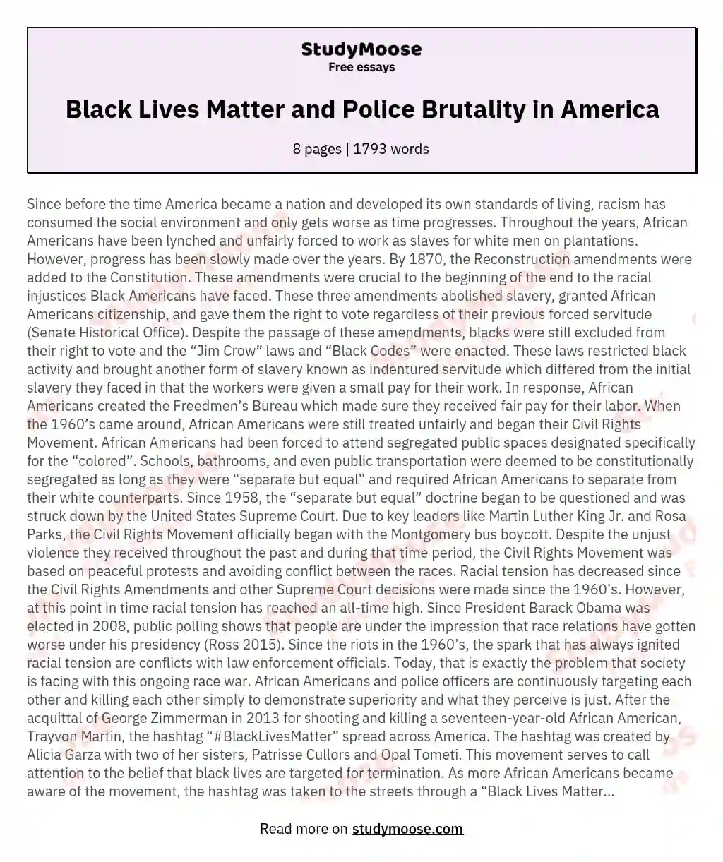 Black Lives Matter and Police Brutality in America