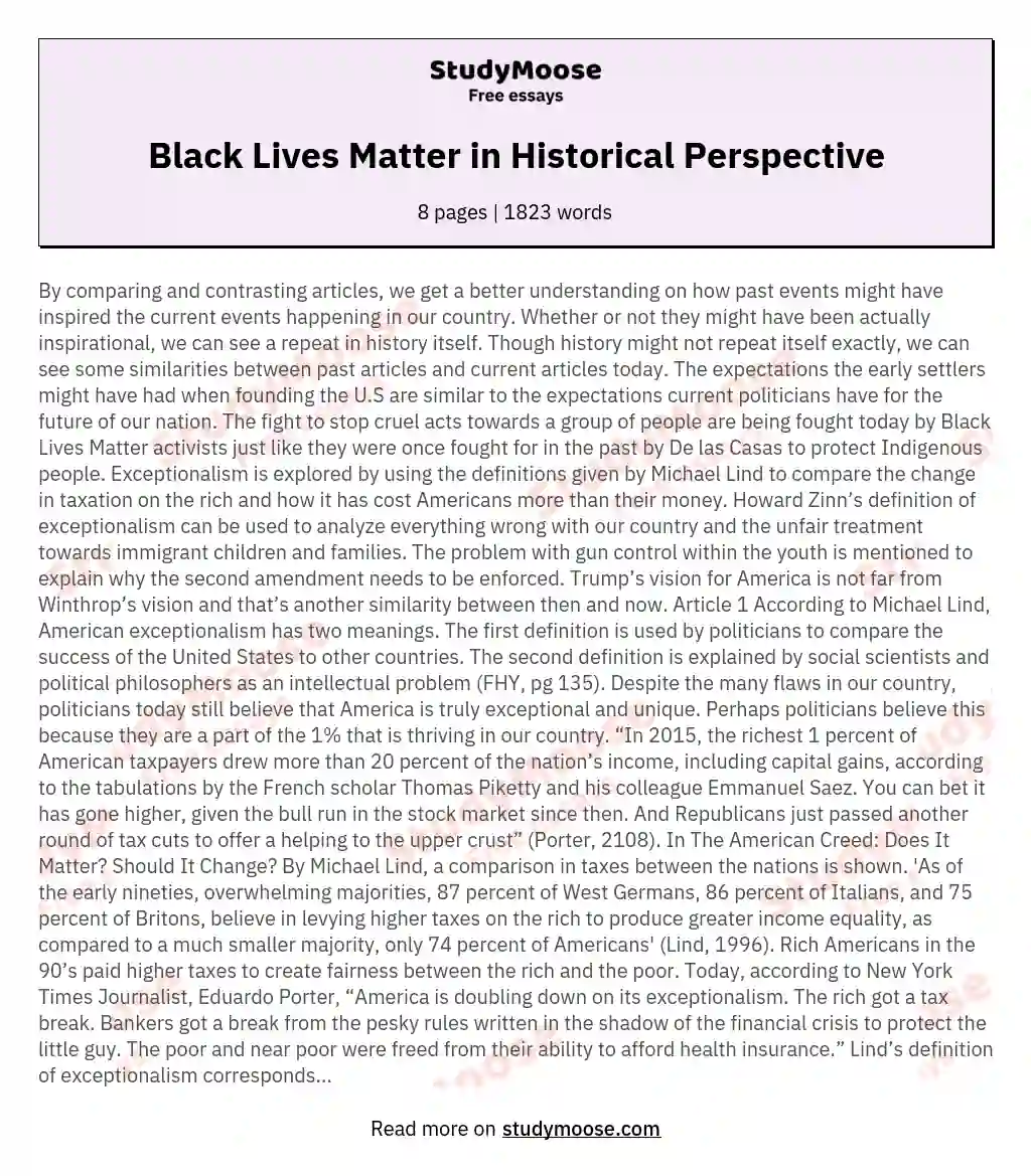 Black Lives Matter in Historical Perspective essay