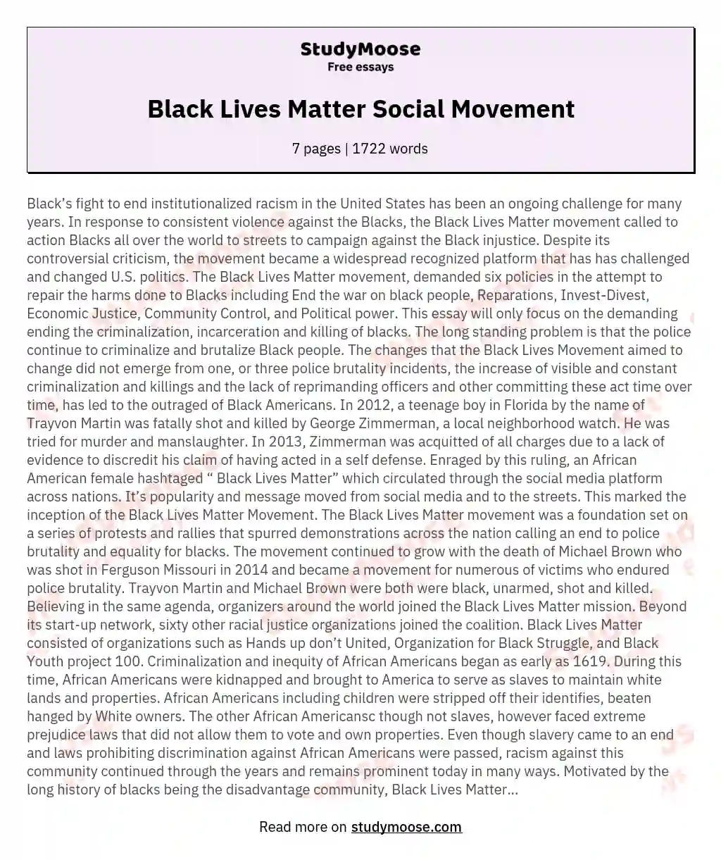 Black Lives Matter Social Movement