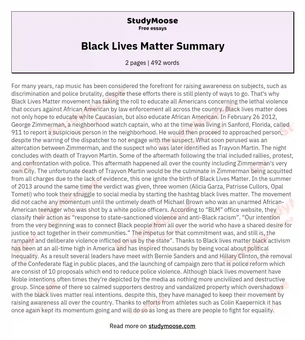 Black Lives Matter Summary essay