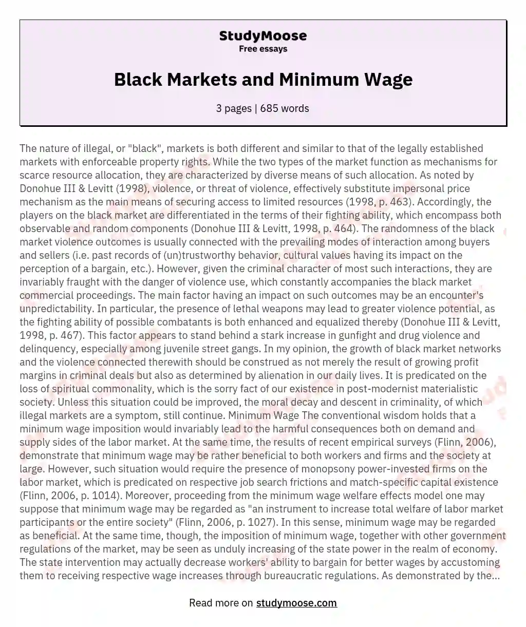 Black Markets and Minimum Wage essay