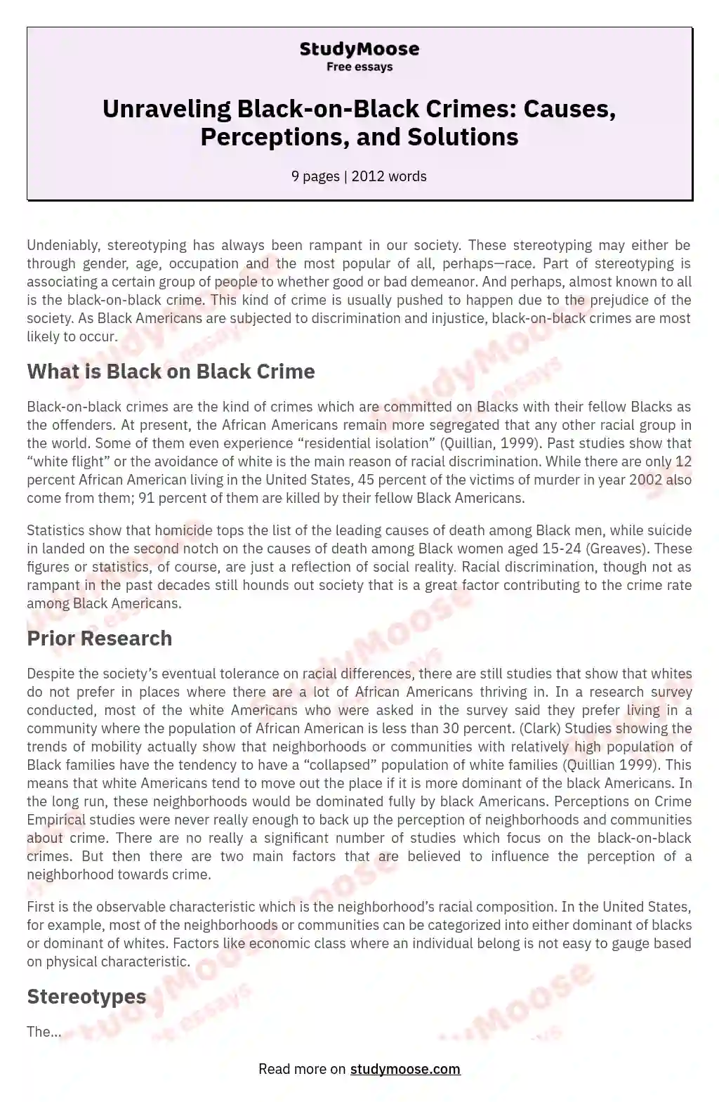 Unraveling Black-on-Black Crimes: Causes, Perceptions, and Solutions essay