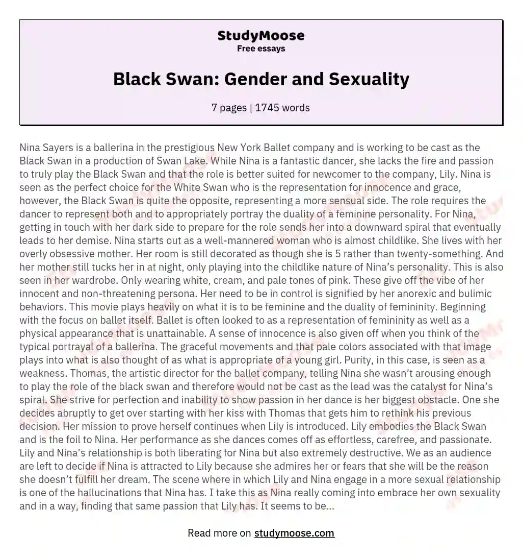 Black Swan: Gender and Sexuality essay