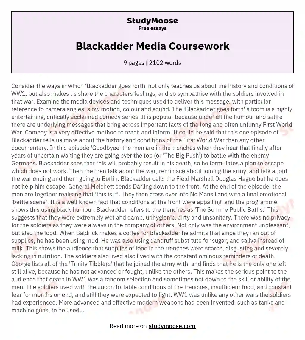 Blackadder Media Coursework essay
