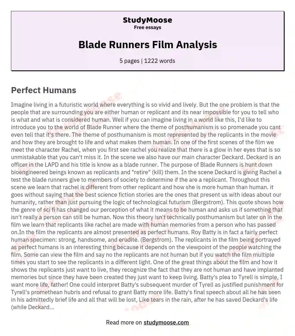 Blade Runners Film Analysis essay