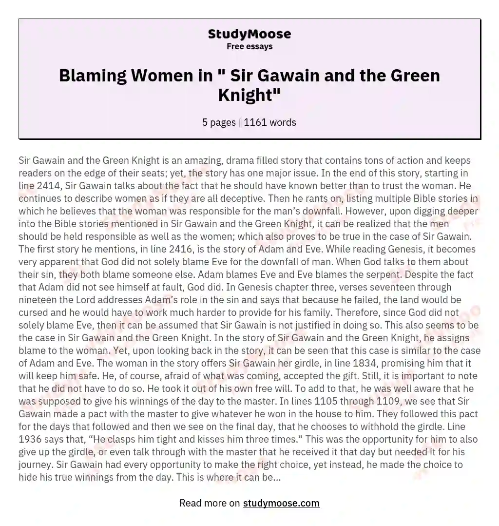 Blaming Women in " Sir Gawain and the Green Knight"