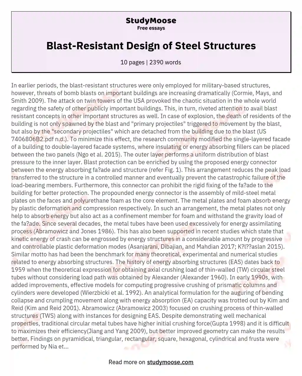 Blast-Resistant Design of Steel Structures essay