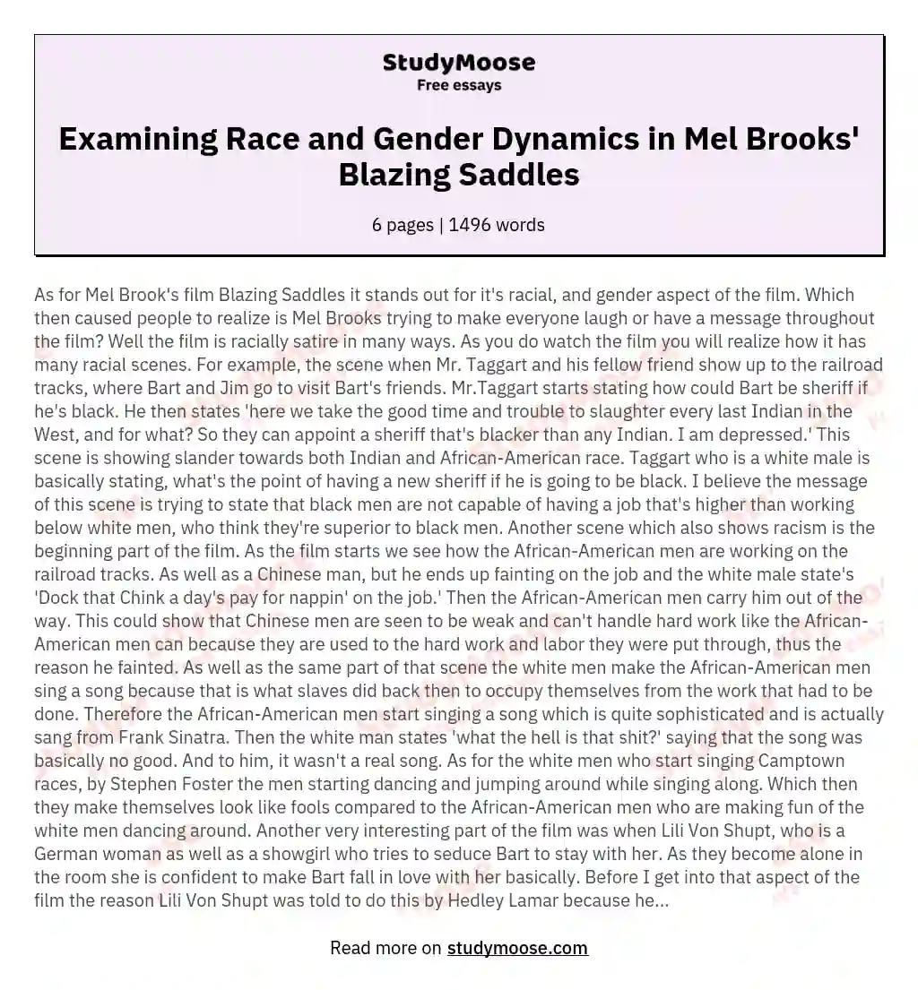 Examining Race and Gender Dynamics in Mel Brooks' Blazing Saddles essay