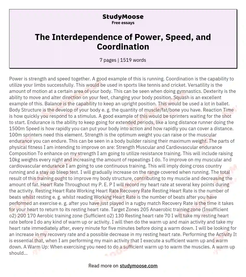 The Interdependence of Power, Speed, and Coordination essay
