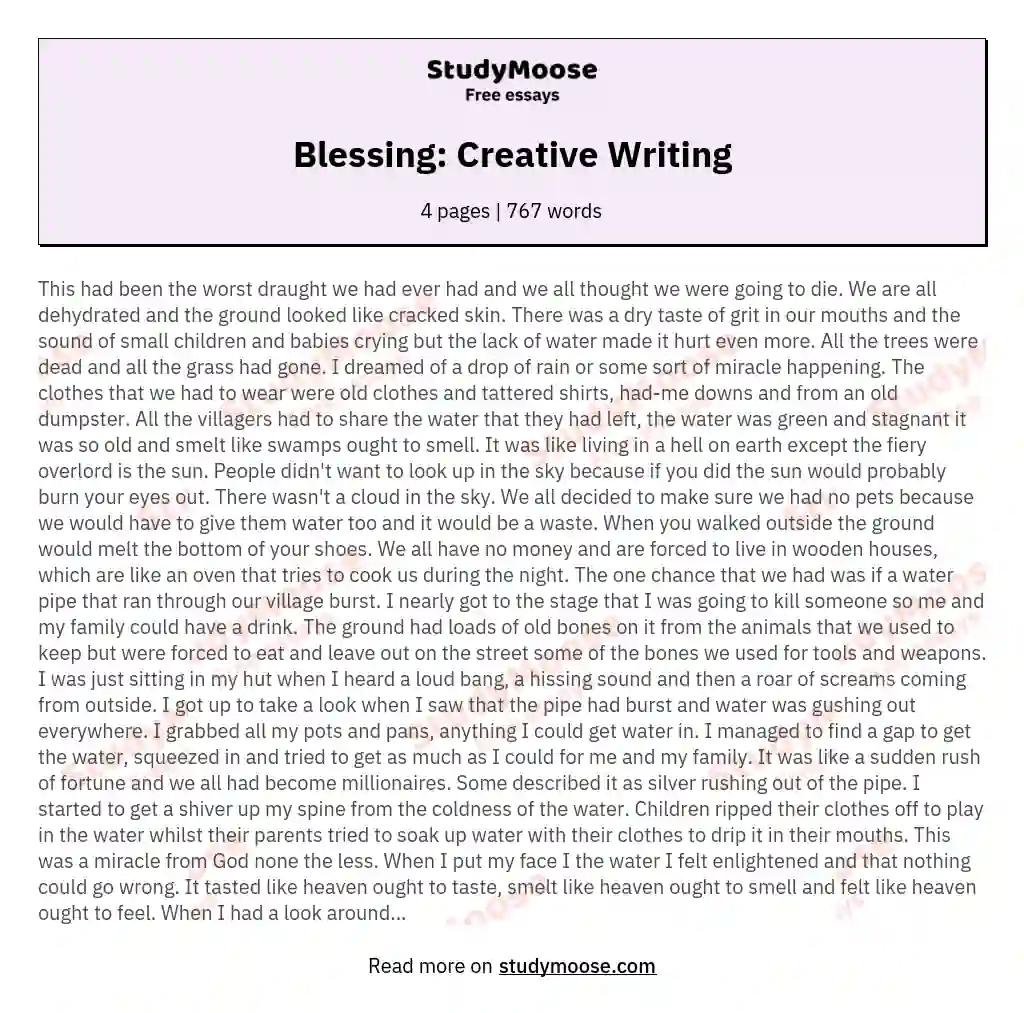 Blessing: Creative Writing essay