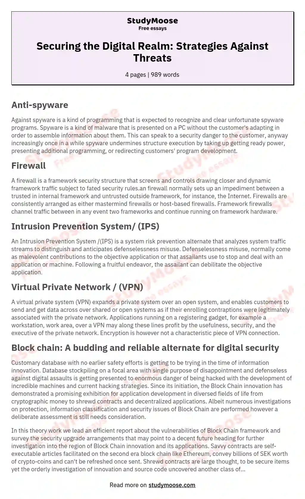 Securing the Digital Realm: Strategies Against Threats essay