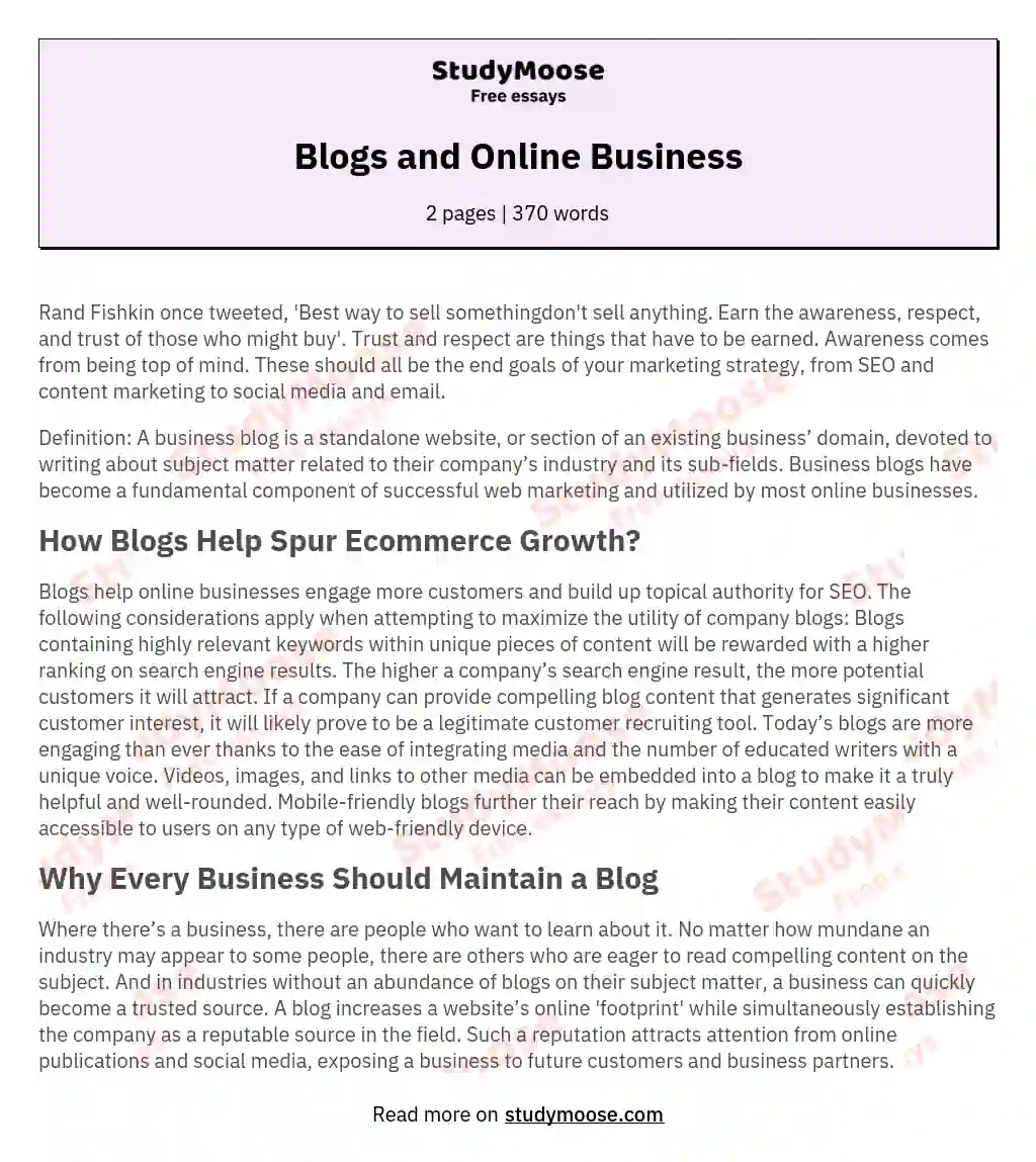 Blogs and Online Business essay
