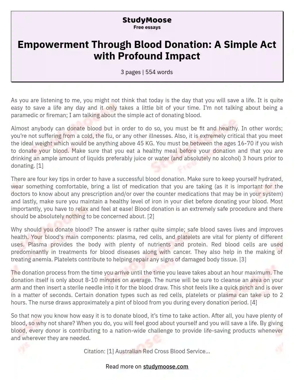 Empowerment Through Blood Donation: A Simple Act with Profound Impact essay
