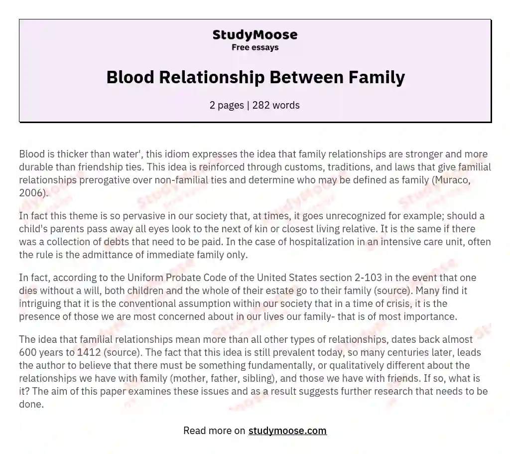 Blood Relationship Between Family essay