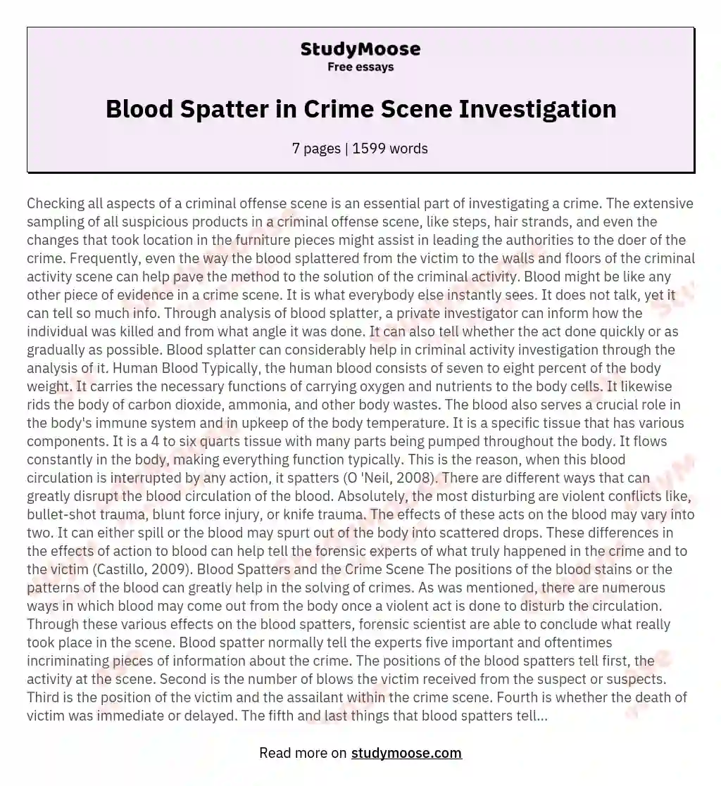 Blood Spatter in Crime Scene Investigation essay