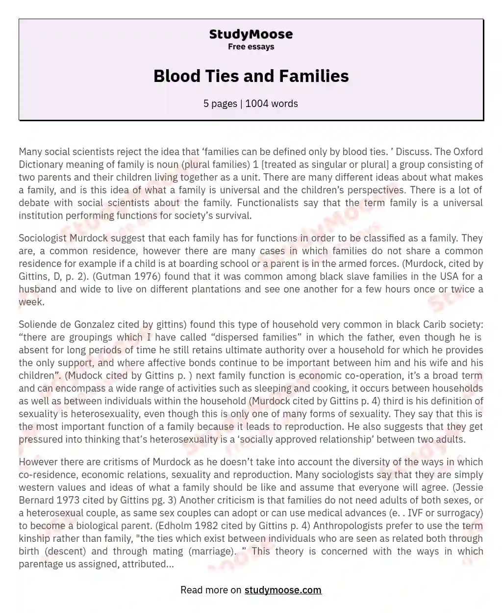 Blood Ties and Families essay