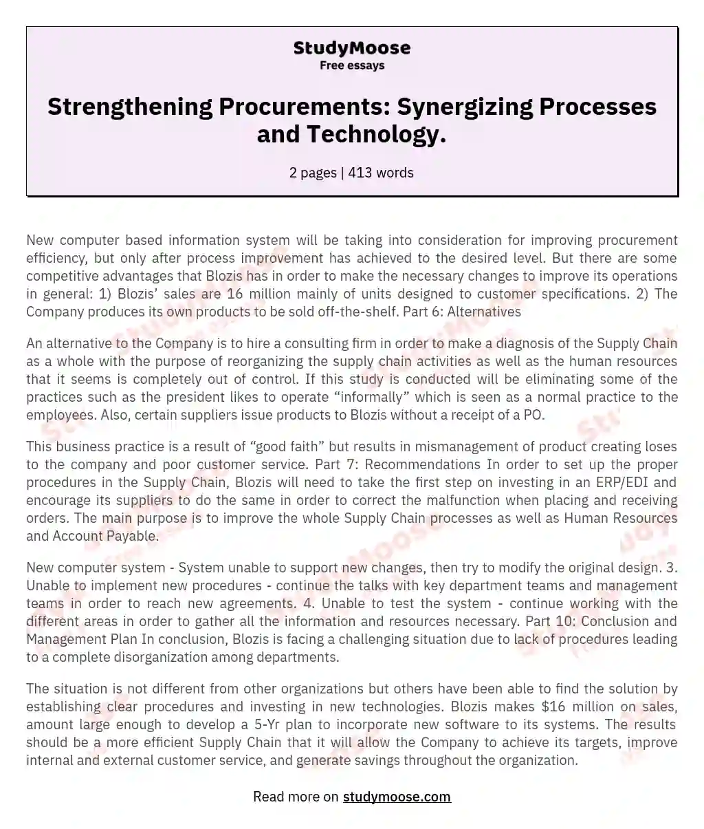 Strengthening Procurements: Synergizing Processes and Technology. essay