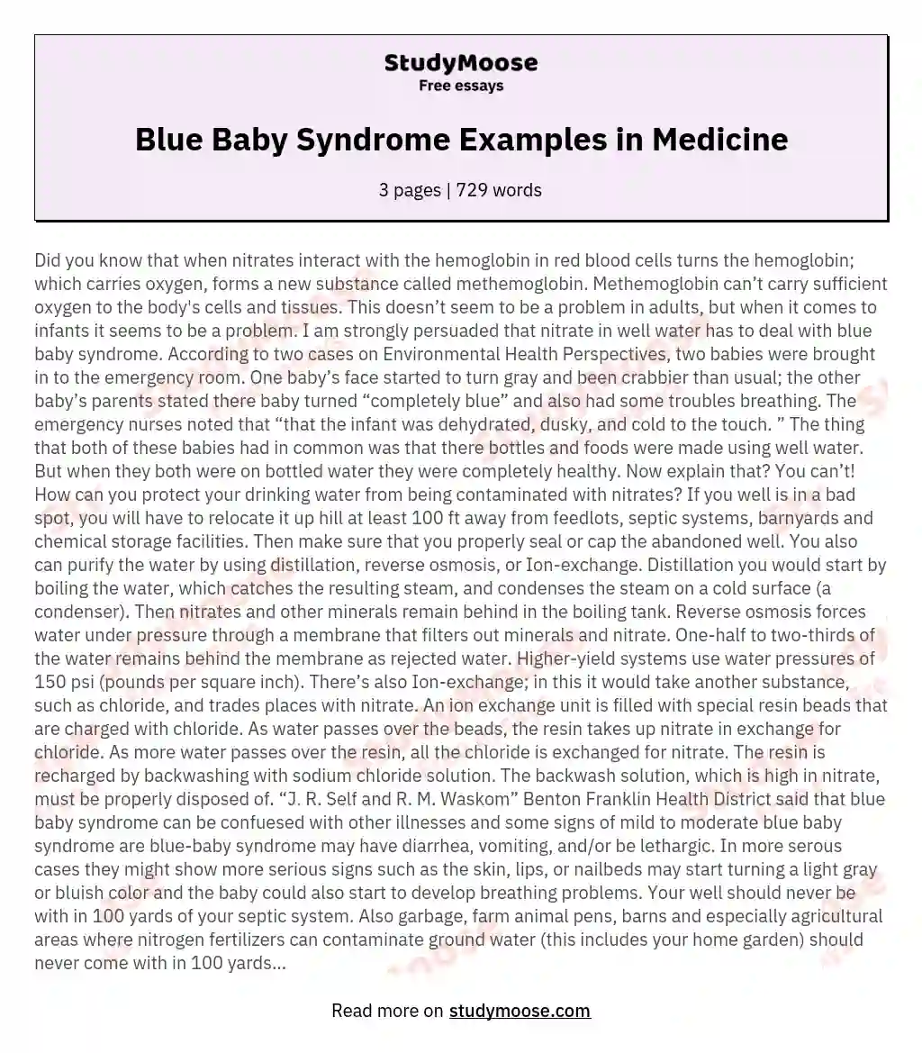 Blue Baby Syndrome Examples in Medicine essay