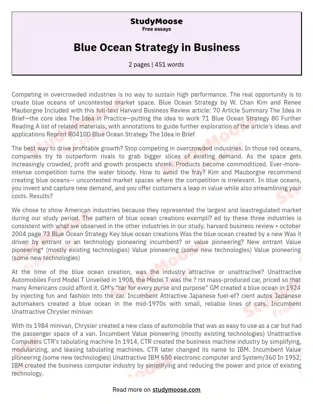 Blue Ocean Strategy in Business