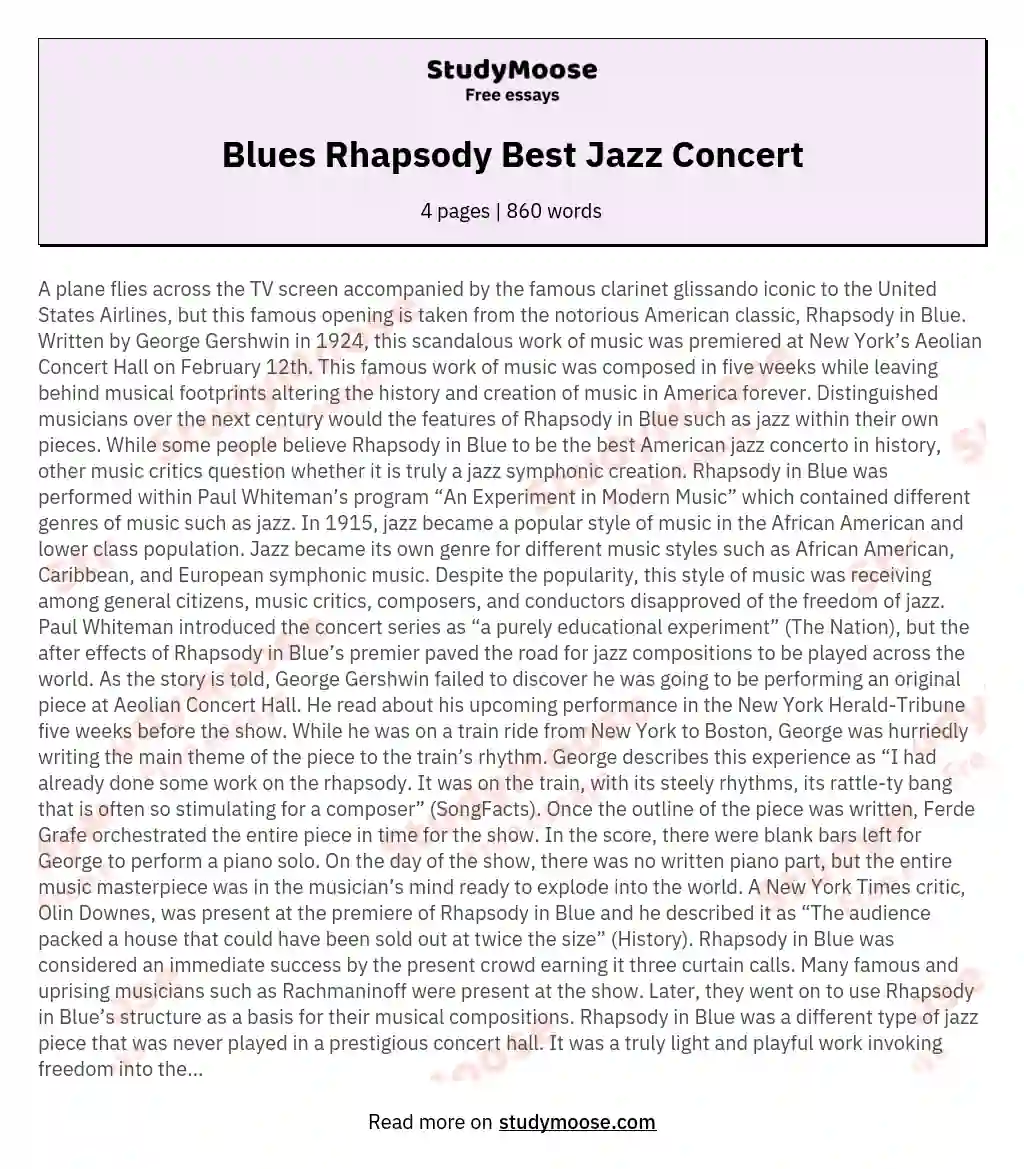Blues Rhapsody Best Jazz Concert essay