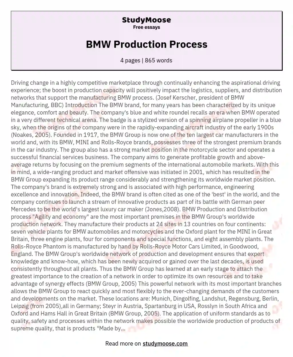 BMW Production Process essay