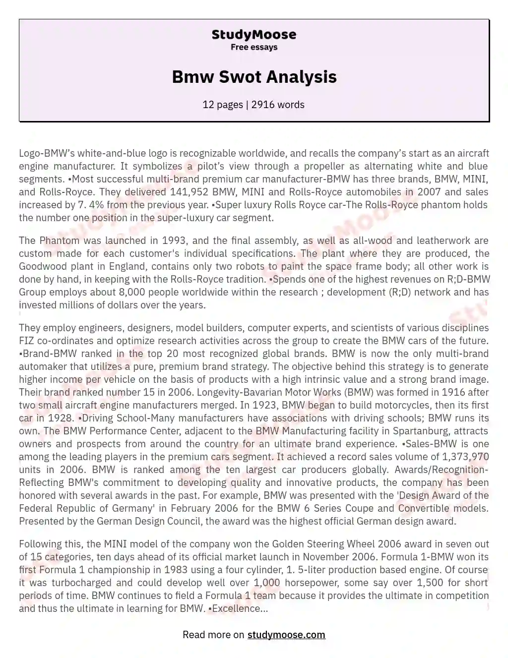 Bmw Swot Analysis essay