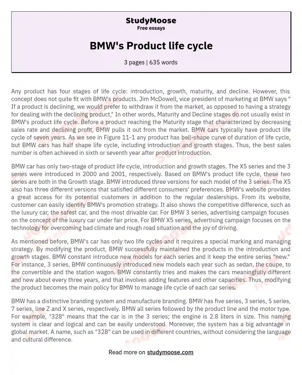 BMW's Product life cycle