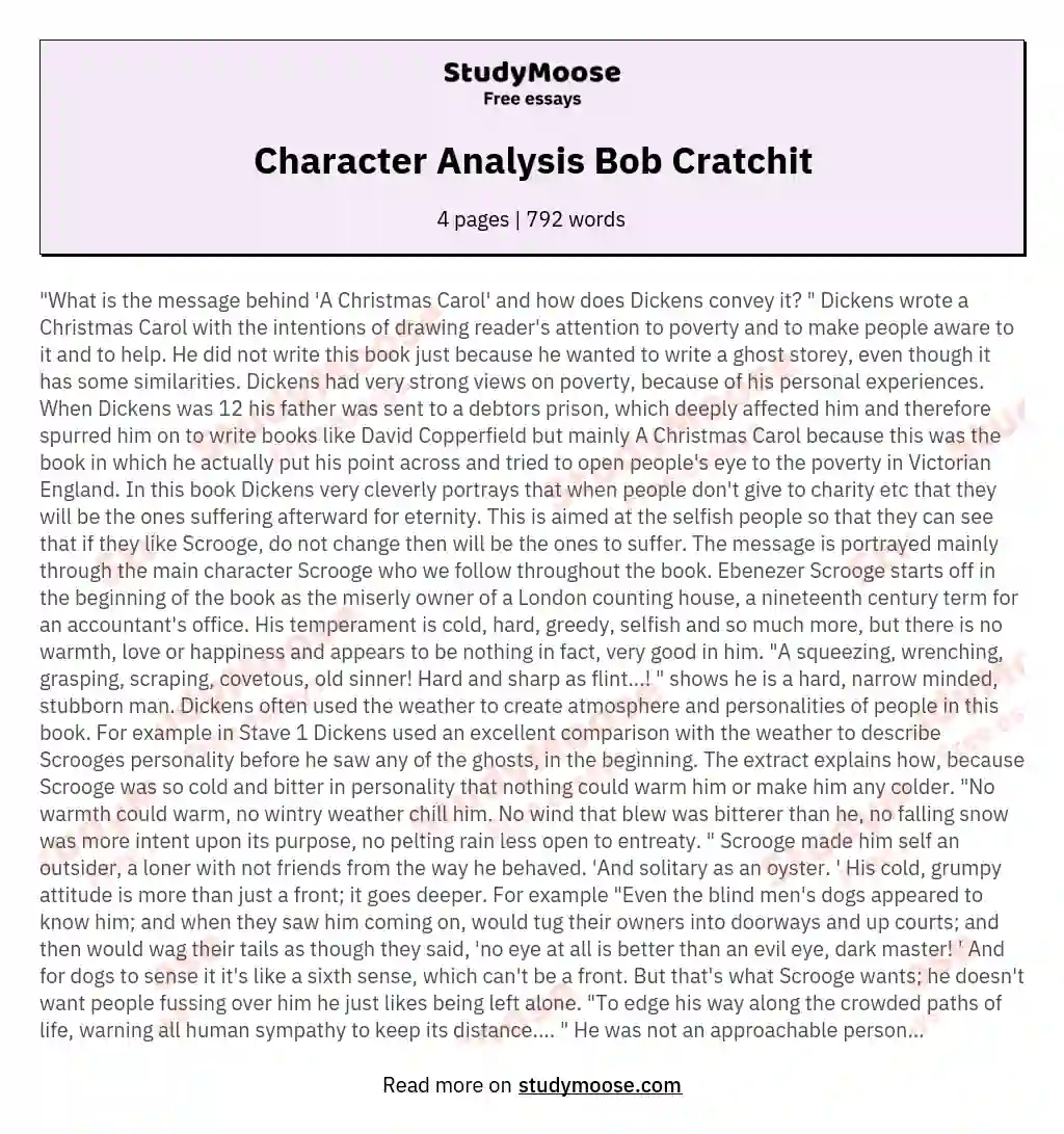 Character Analysis Bob Cratchit