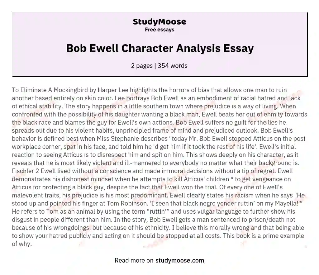 Bob Ewell Character Analysis Essay essay