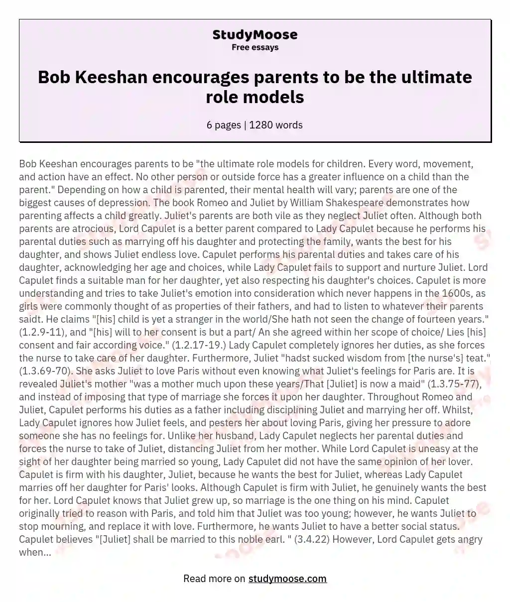 Bob Keeshan encourages parents to be the ultimate role models essay