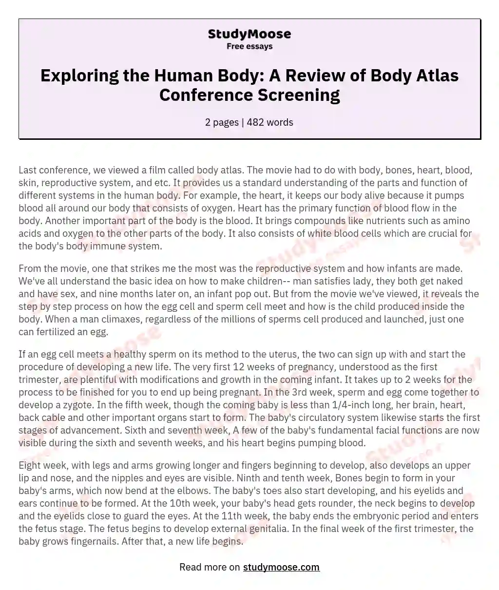 Exploring the Human Body: A Review of Body Atlas Conference Screening essay