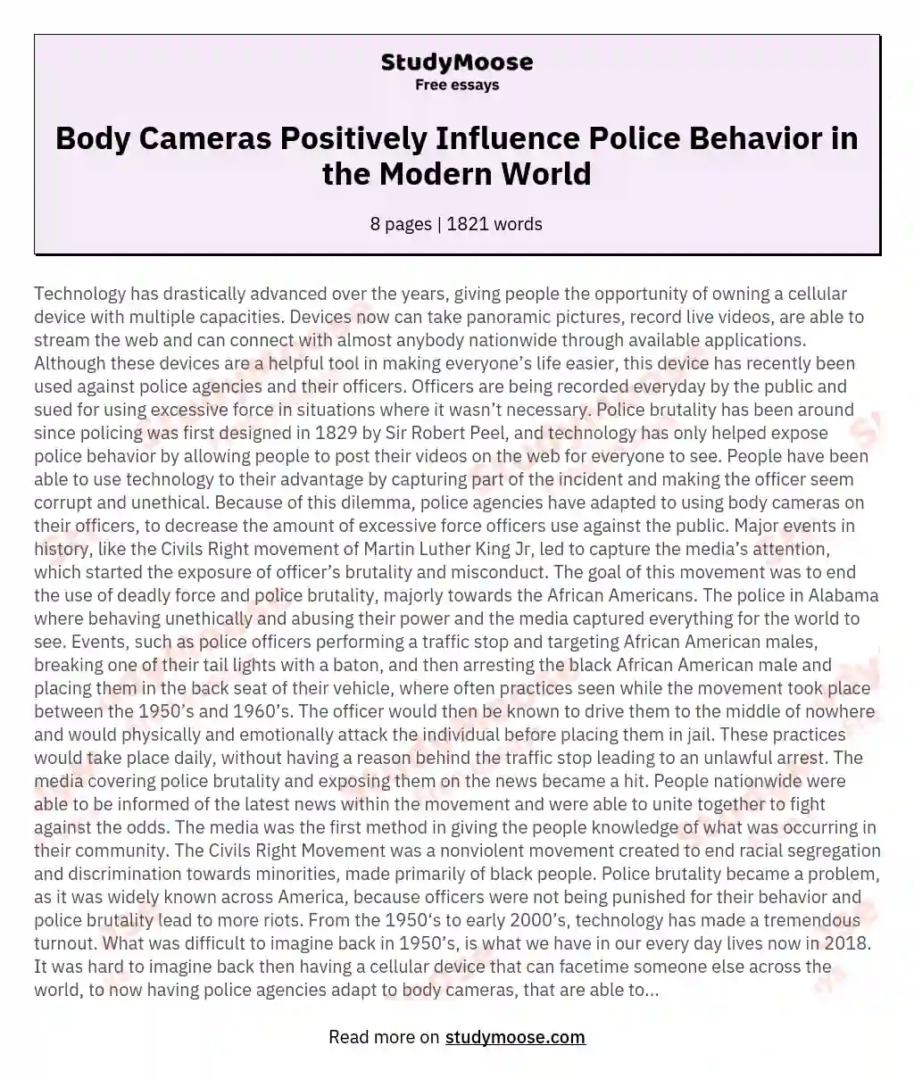 Body Cameras Positively Influence Police Behavior in the Modern World essay