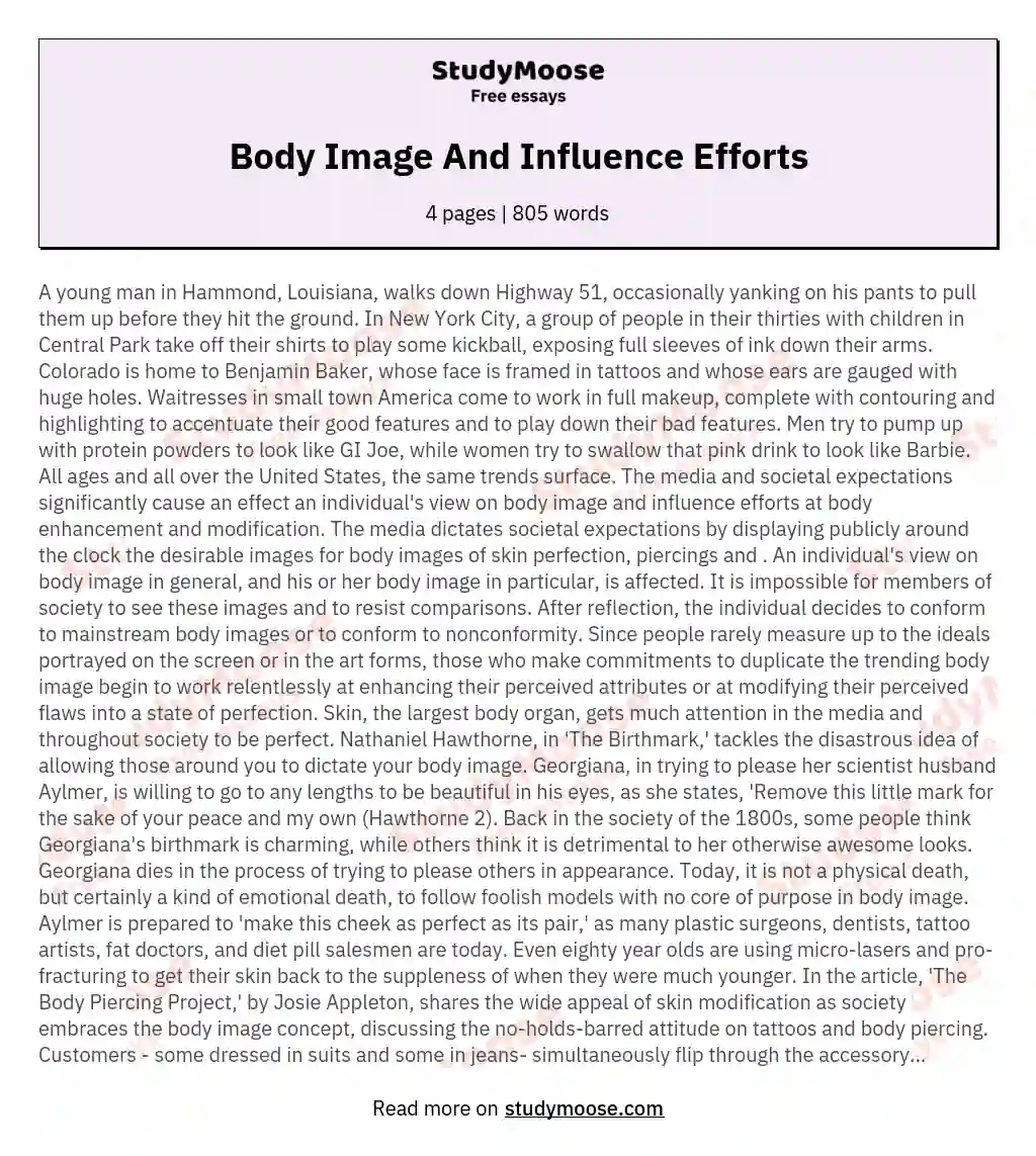 Body Image And Influence Efforts essay