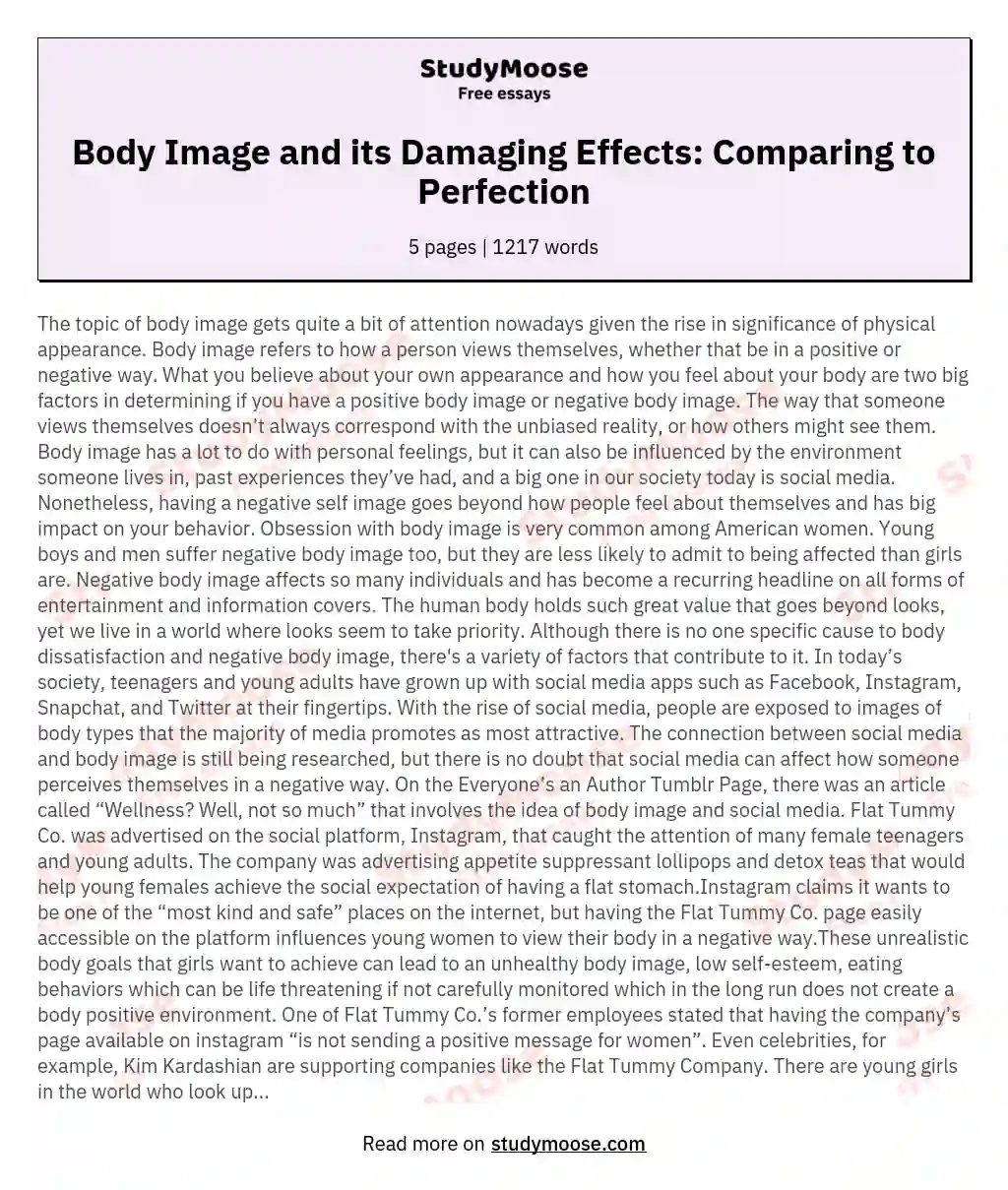 Body Image and its Damaging Effects: Comparing to Perfection essay
