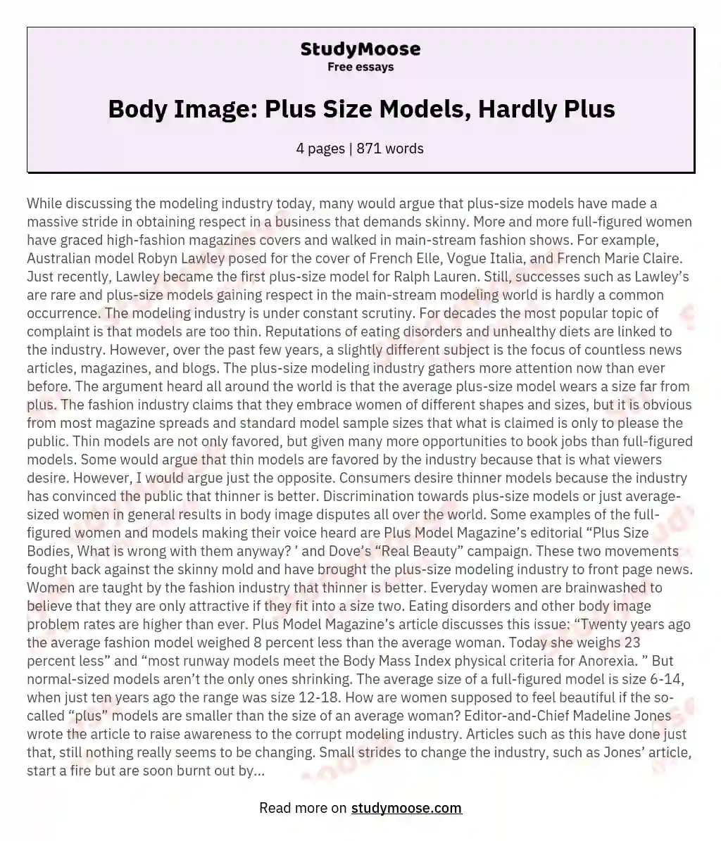 Body Image: Plus Size Models, Hardly Plus essay