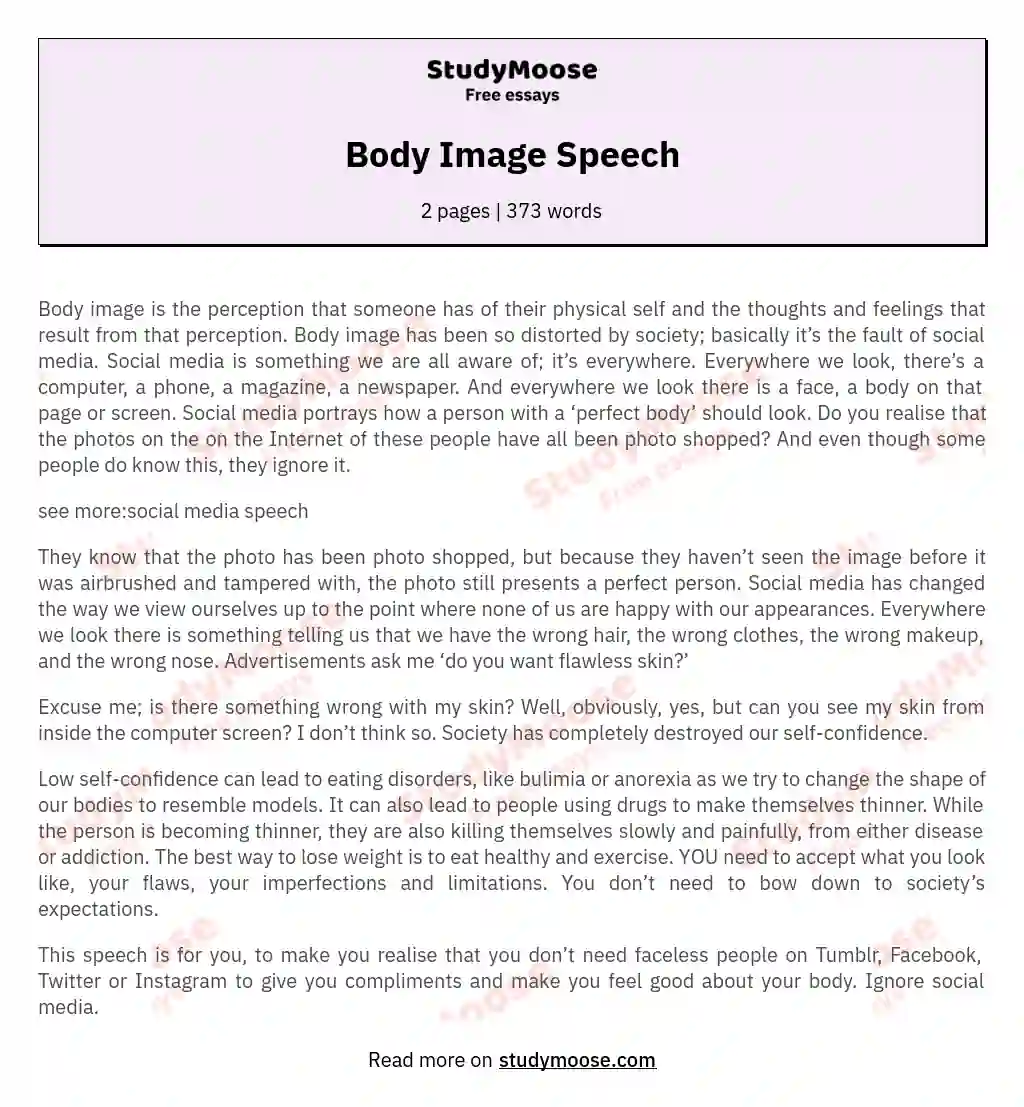 Body Image Speech essay