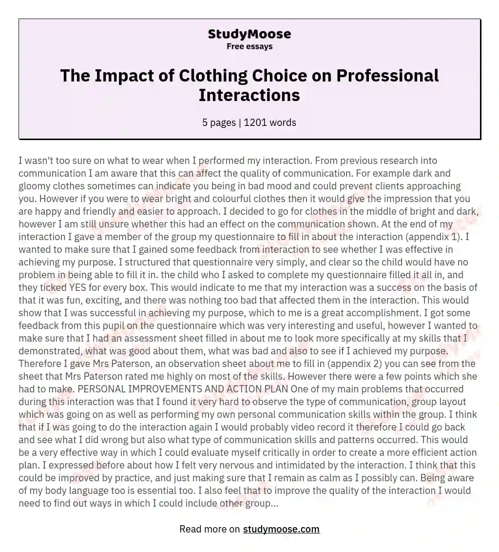 The Impact of Clothing Choice on Professional Interactions essay