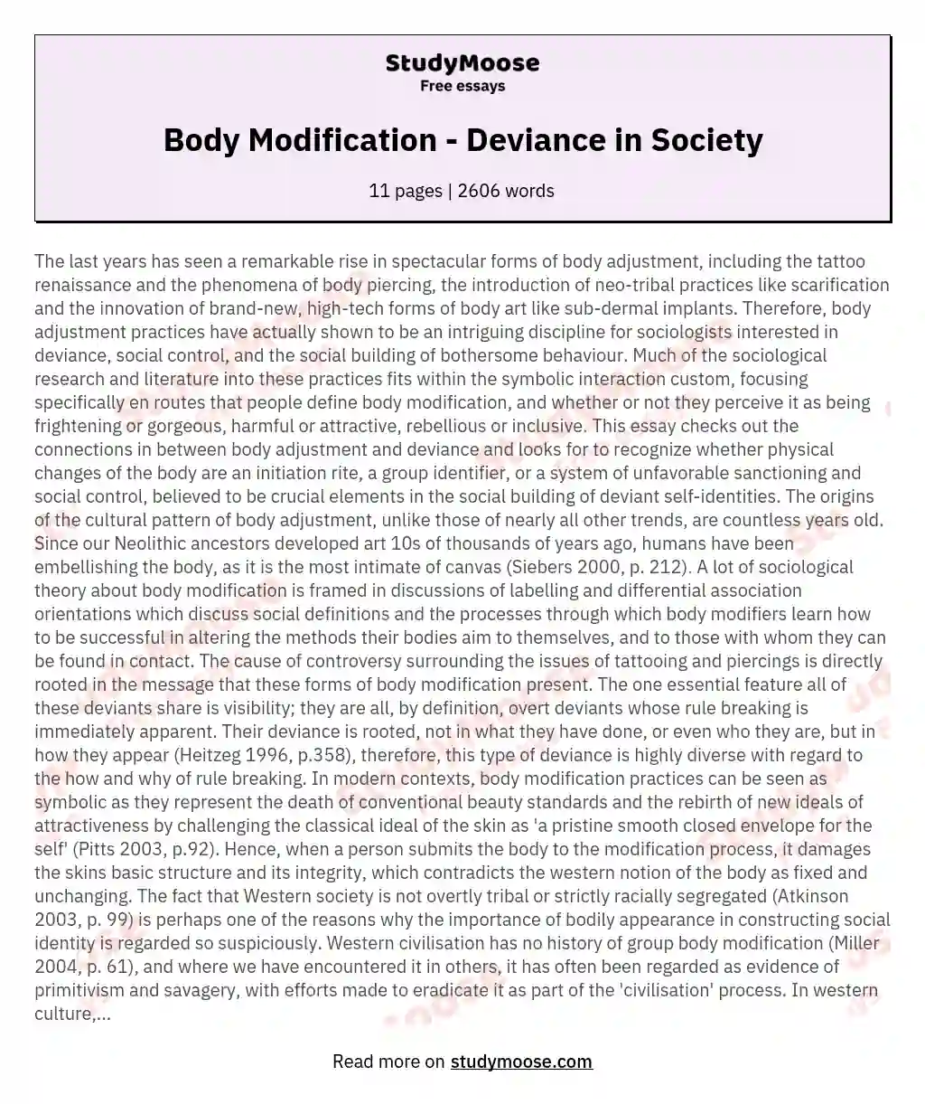Body Modification - Deviance in Society essay
