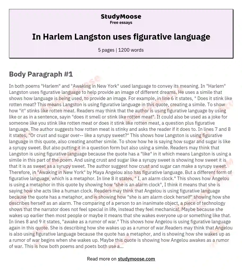 In Harlem Langston uses figurative language essay