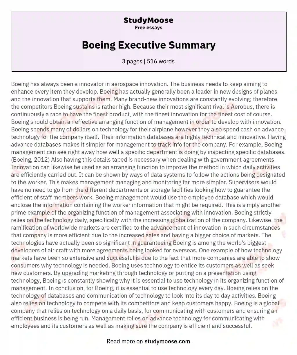 Boeing Executive Summary essay