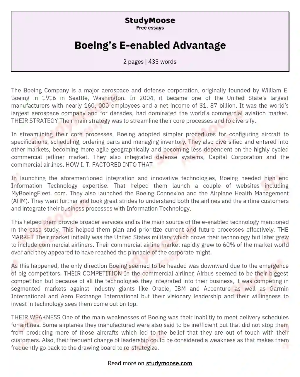 Boeing’s E-enabled Advantage essay