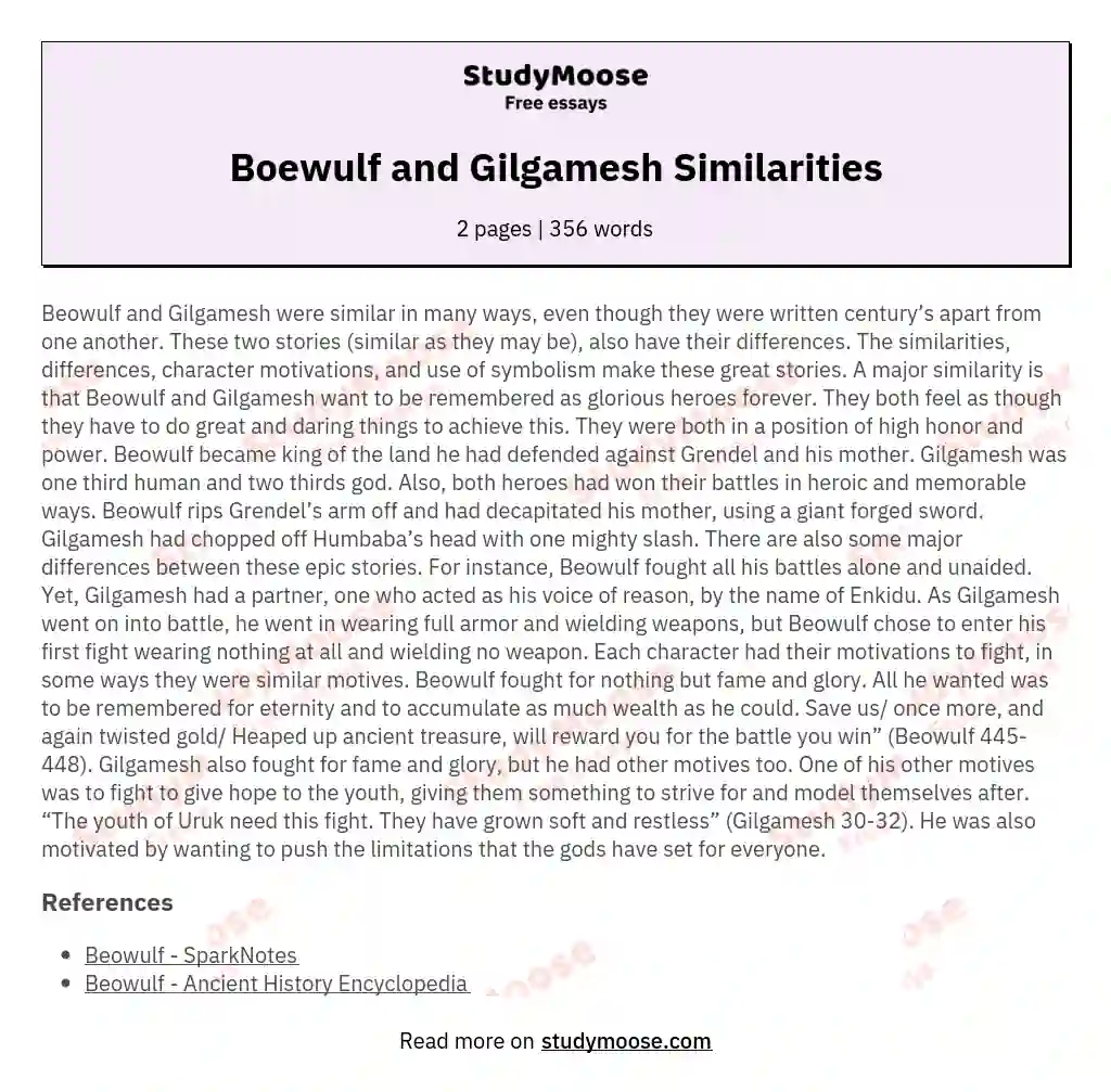 Boewulf and Gilgamesh Similarities essay